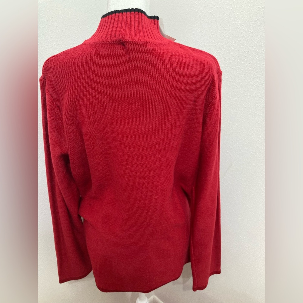 NWT Vintage Merry and Bright Red Christmas Sweater With Black Trim Size Large - Picture 6 of 16